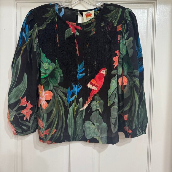 NWT $198 Midnight Macaw Fiesta Black Blouse MIDNIGHT MACAW FIESTA BLACK Size: S - Picture 1 of 7